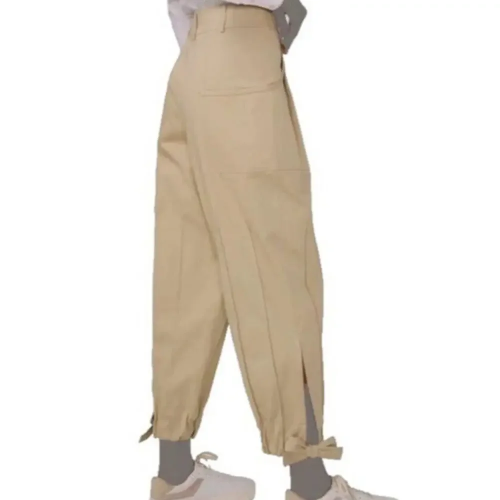 Parker Utility Pants High Rise Ankle Tie Natural Tan Tapered Leg SZ 0 Designer